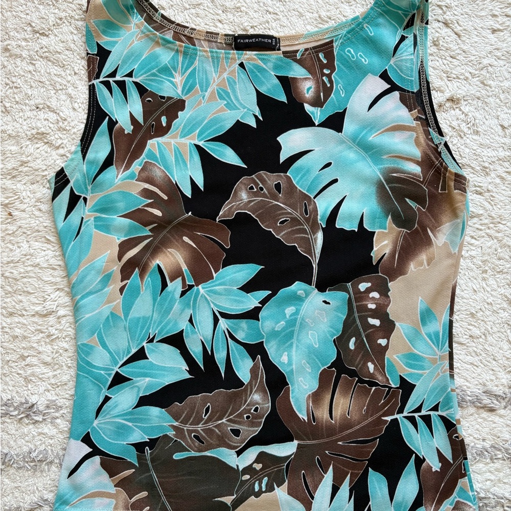 Fairweather Vintage Blue Fitted Sleeveless High Neck Tank Top